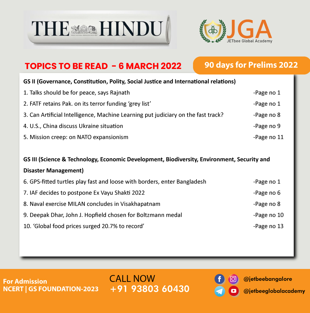 jetbeebangalore's tweet photo. Daily Newspaper 06.03.2022 #upsc #ias #jetbeeglobalacademy #Admission2022 #prelims #thehindu #IndianExpress https://t.co/4P0XDtsWj5