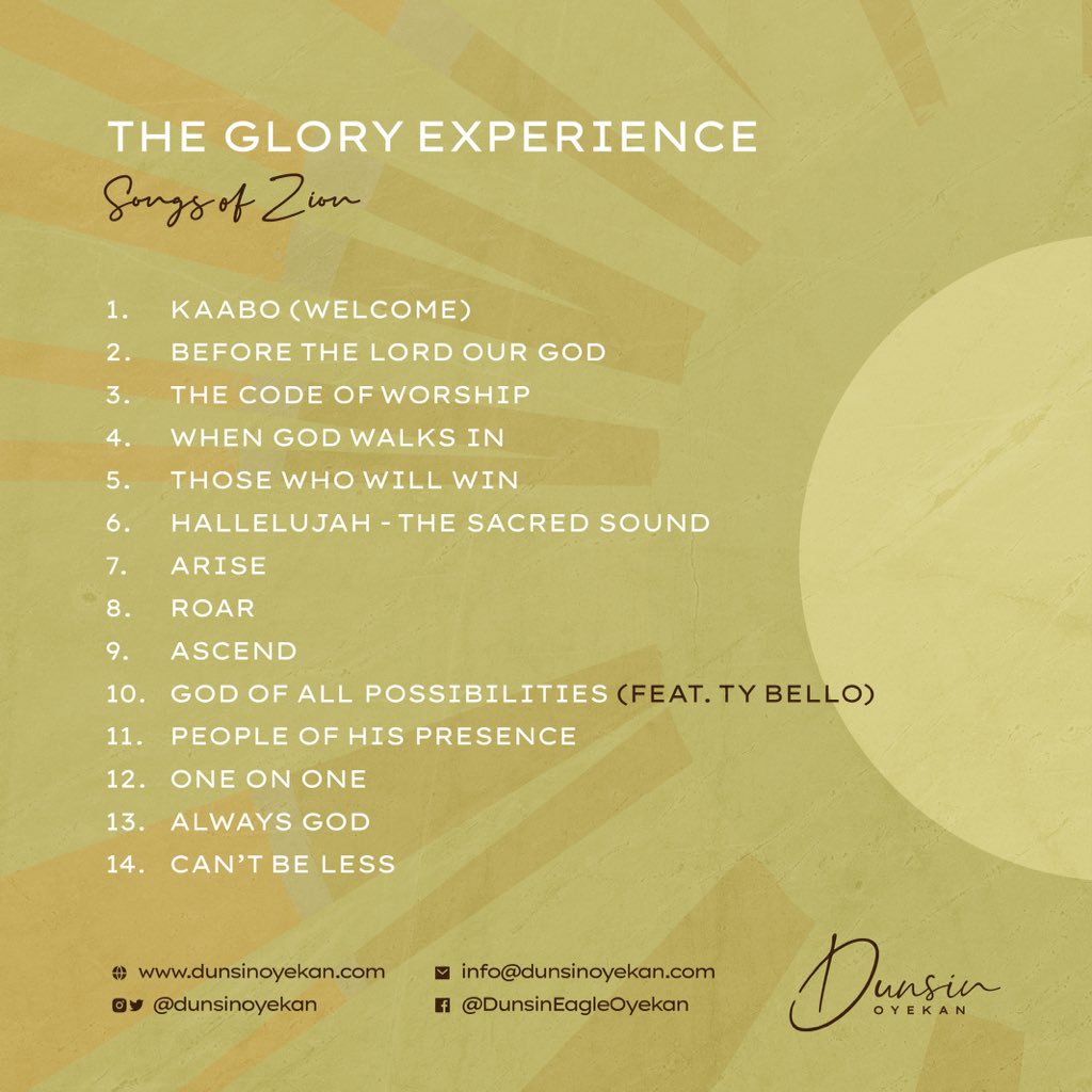 DunsinOyekan's tweet image. Are you hearing what I’m hearing at all?

God alone be praised! I’m so blessed…

The Glory Experience (Songs of Zion) album OUT NOW on all digital platforms!