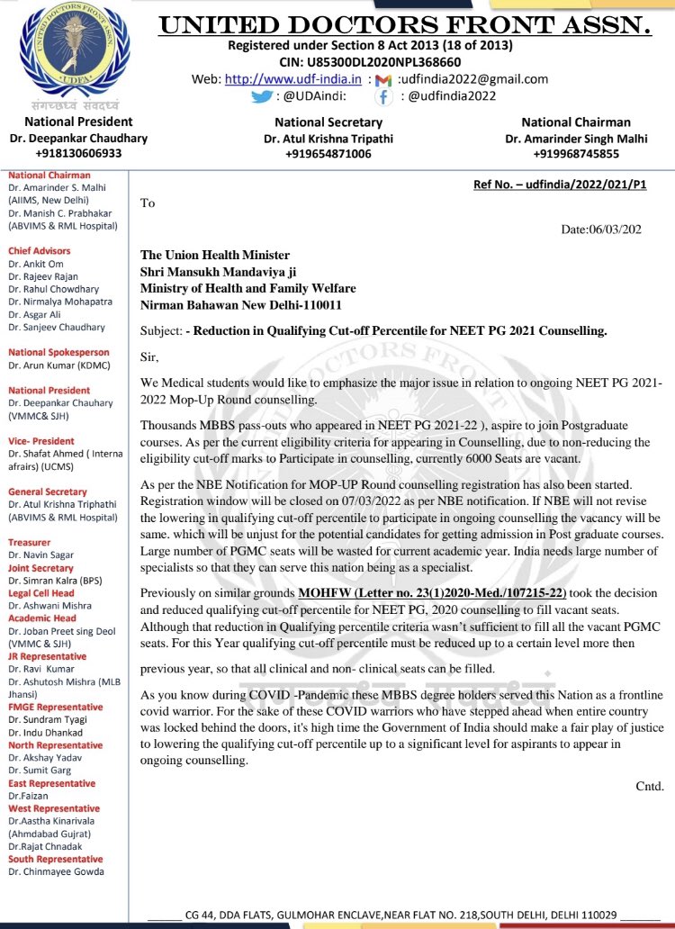 drasmalhi's tweet photo. @UDAIndia @drdeepankar07 @Dr_ArunKumar_ &amp; our #TeamUDF closely watched situation &amp; discussed matter with officials from ministry &amp; also wrote a letter to HM @mansukhmandviya @OfficeOf_MM, #HealthSecretory &amp; #ADGME Dr B.Srinivas regarding reduction in #NEETPG2021REVISEDCUTOFF %ile https://t.co/jBKhwaKMtP