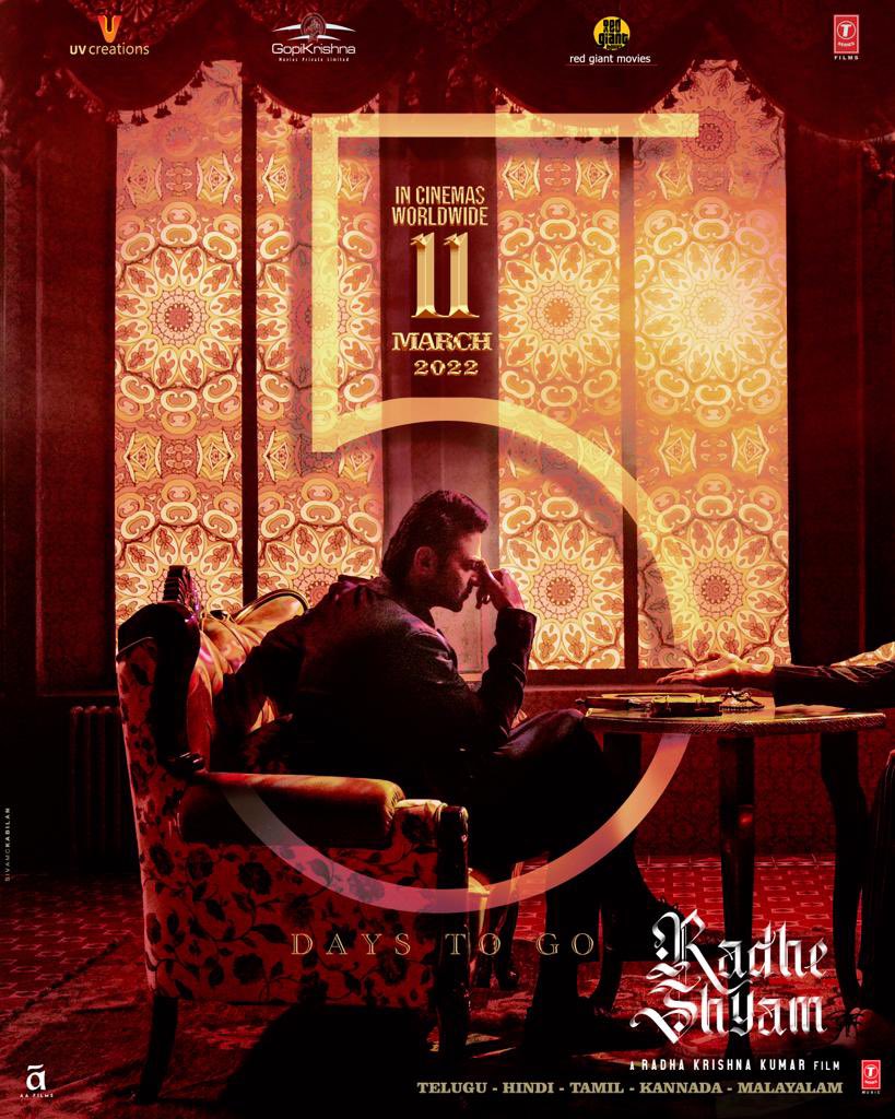 hegdepooja's tweet photo. 5 days more to enter into the world of #RadheShyam. Releasing in the theatres on 11th March!

#Prabhas @hegdepooja @director_radhaa @UV_Creations @TSeries @GopiKrishnaMvs @AAFilmsIndia @RedGiantMovies_  @RadheShyamFilm #RadheShyamOnMarch11 https://t.co/x31NMY99No