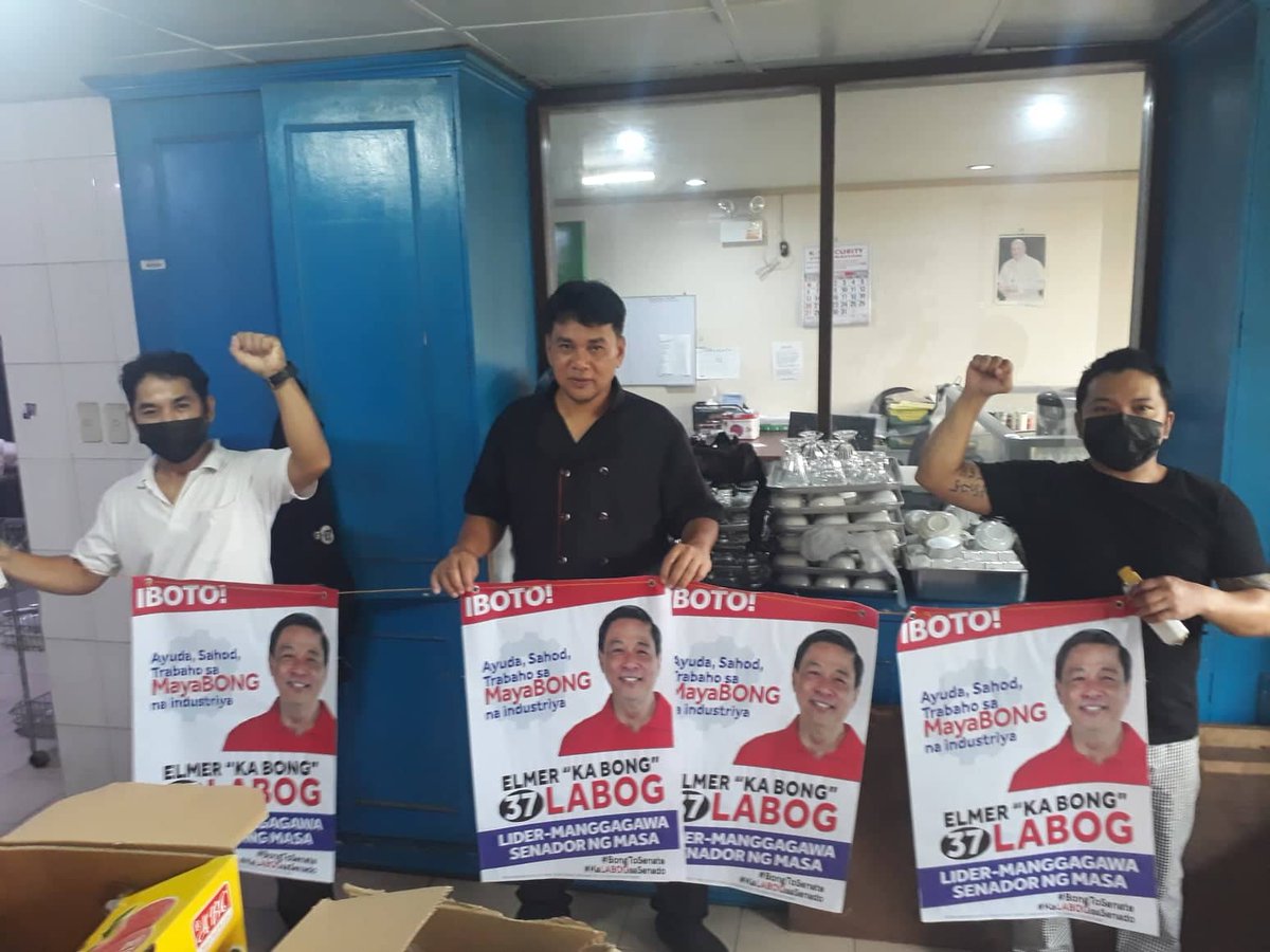 BongToSenateMM's tweet photo. Si @KaBongLabog ang senador ng University Hotel Workers Union!

Ang kanilang panawagan: Panahon na para sa isang lider-manggagawa sa Senado! Panahon na para sa #MakabayangPagbabago!

#37LABOGsaSenado https://t.co/zxXoddFwwV