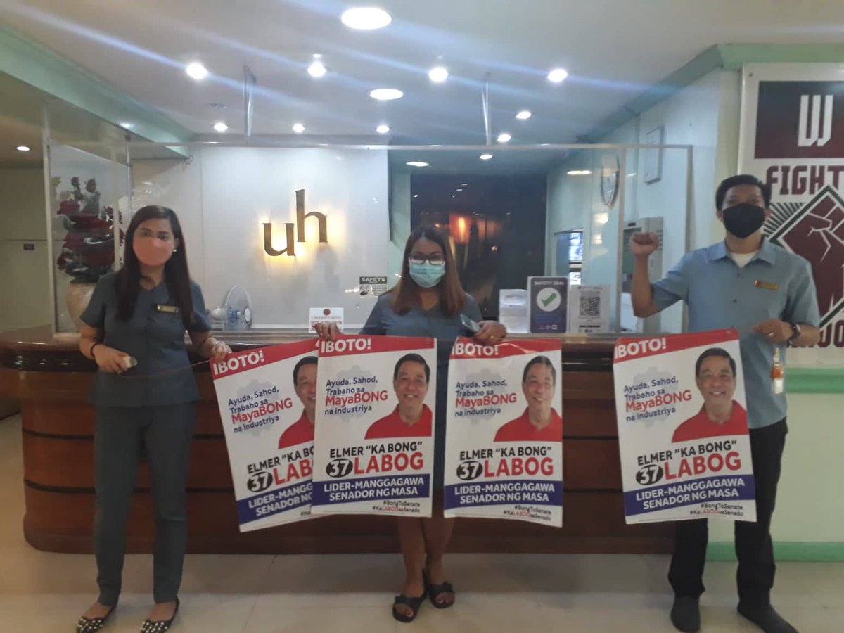 BongToSenateMM's tweet photo. Si @KaBongLabog ang senador ng University Hotel Workers Union!

Ang kanilang panawagan: Panahon na para sa isang lider-manggagawa sa Senado! Panahon na para sa #MakabayangPagbabago!

#37LABOGsaSenado https://t.co/zxXoddFwwV