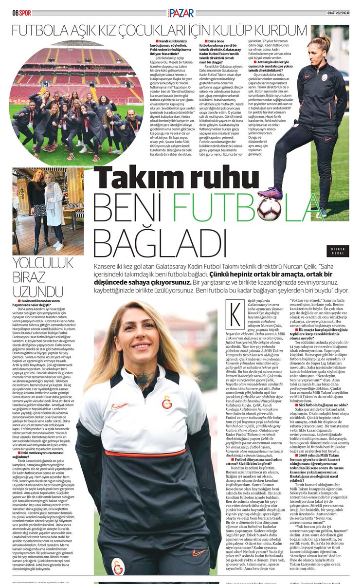 dilberdural's tweet photo. Bu hafta @yenisafakpazar'da, Galatasaray Kadın Futbol Takımı teknik direktörü Nurcan Çelik ile futbol aşkını, kanserle okan mücadelesini ve teknik direktörlük sürecini konuştuk.
https://t.co/dPvzQsMaJA https://t.co/riUeP0Tfr4