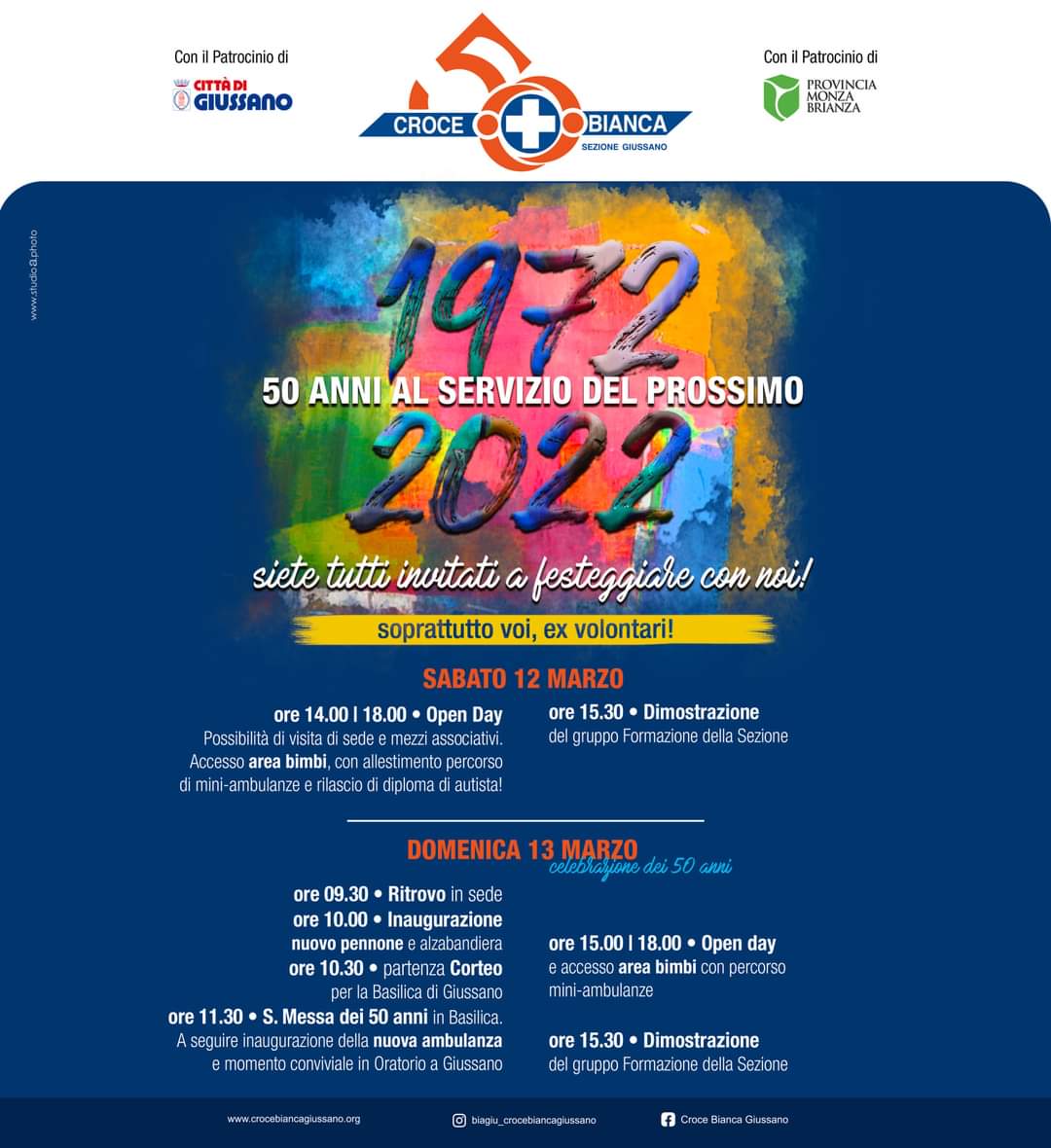 sosemergenza's tweet photo. Sabato 12 e domenica 13 Marzo Festeggia con noi i nostri primi 50 anni.

In entrambi i giorni al pomeriggio dalle 14.00 alle 18.00 il sabato e dalle 15.00 alle 18.00 la domenica,  sarà possibile visitare la sede ed i nostri mezzi. 

#sosemergenza #crocebianca https://t.co/F7C95uh82R