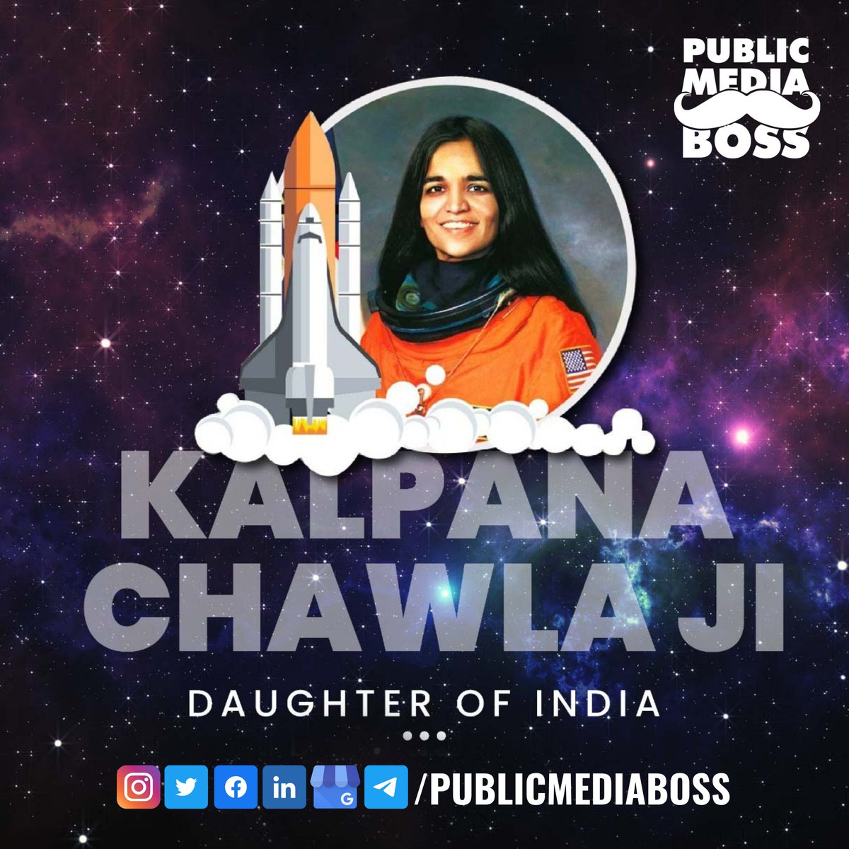 PublicMediaBoss's tweet photo. Remembering Kalpana Chawla on her Birth anniversary, who with her giant leap as the first Indian woman in space gave wings to the dreams of many girls in the country.
#FirstIndianWomanInSpace
#KalpanaChawla
#PublicMediaBoss #PMB #DigitalMarketingAgency https://t.co/6mbdbI3bH7