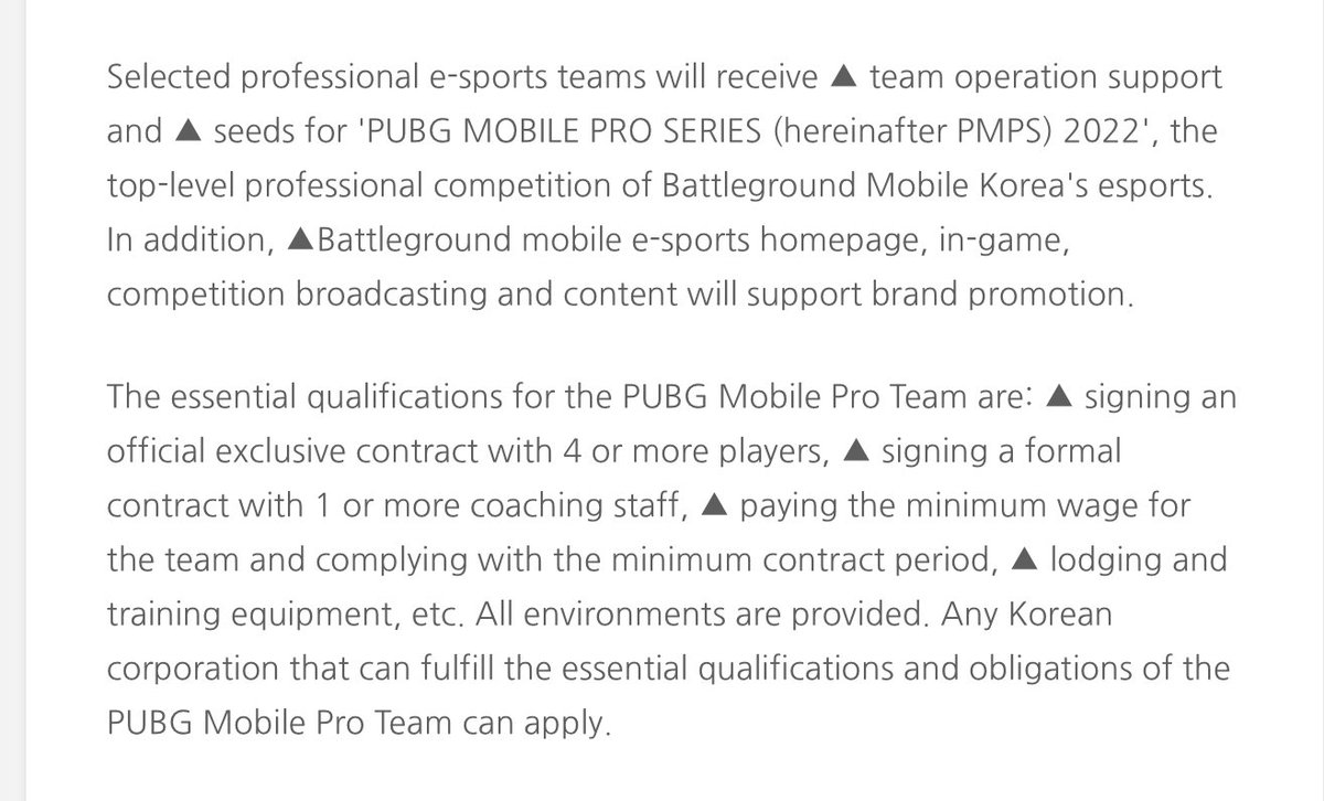 GametubeI's tweet photo. Krafton announced that it is recruiting a professional team (in 🇰🇷 ) to revitalize the PUBG mobile e-sports ecosystem.

Selected professional e-sports teams will receive 
▲ team operation support 
▲ seeds for 'PUBG MOBILE PRO SERIES 2022

Wow 👌 https://t.co/DpGupioPrB