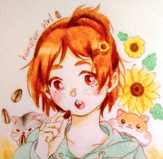 ハムスターっぽい女の子#絵描きさんと繫がりたい #イラスト#色鉛筆イラスト 