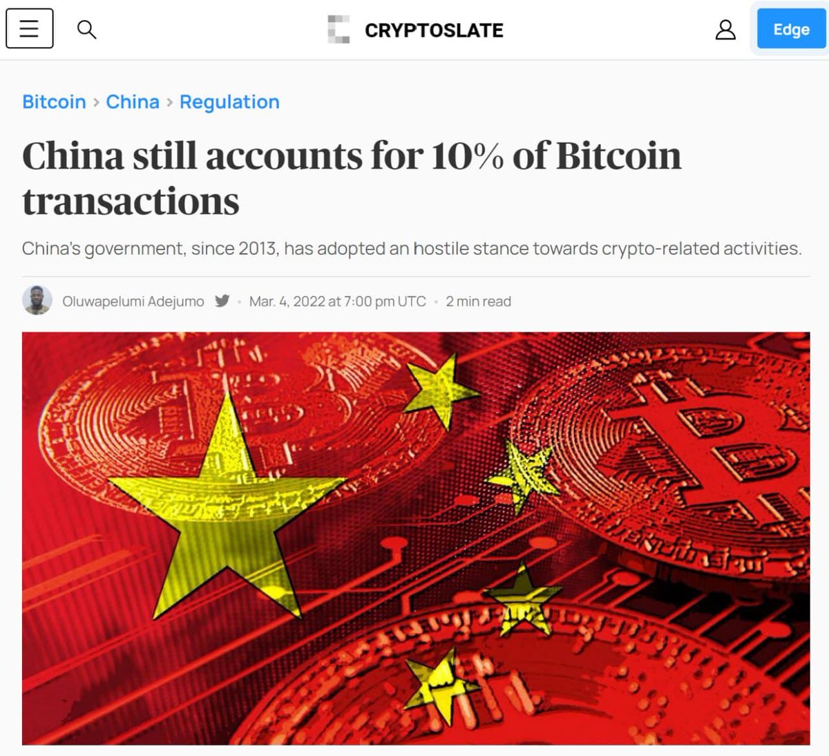 CapitalHunterVN's tweet photo. 🔥 Even China provided many santions on crypto, 10% of BTC transactions is from China 
#new #crypto #BTC https://t.co/sptxTpOm7F