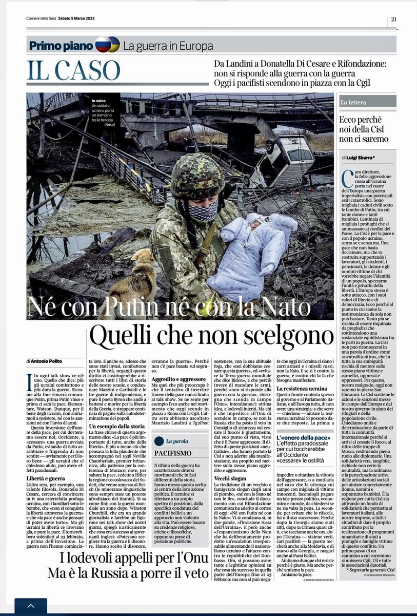 Dire “nè con Putin nè con la NATO” non è #equidistanza ma affermare con forza l’assurda miopia del pensiero che vuole risolvere con armi e armamenti il conflitto!