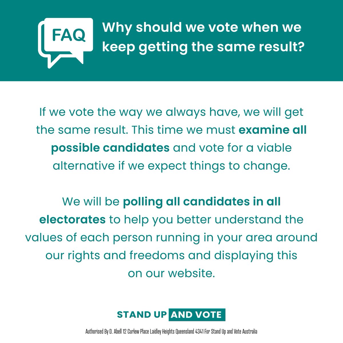 StandUpandVote_'s tweet photo. If we vote the way we always have, we will get the same result we always have. #Together, we can make a difference. We can elect those who stand up for our #freedom. 

https://t.co/e7XZwpUug1 

#AusPol #AusPol2022 #StandUpandVote https://t.co/3i08NA5N3n