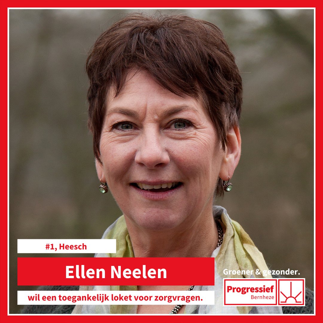 Ellen Neelen uit Heesch wil met Progressief Bernheze werken aan een groener en gezonder Bernheze. Ellen wil zich blijven inzetten voor goede hulp bij zorgvragen, meer veilige fiets en wandelpaden en meer bomen en bloemen in onze dorpen. 🌳