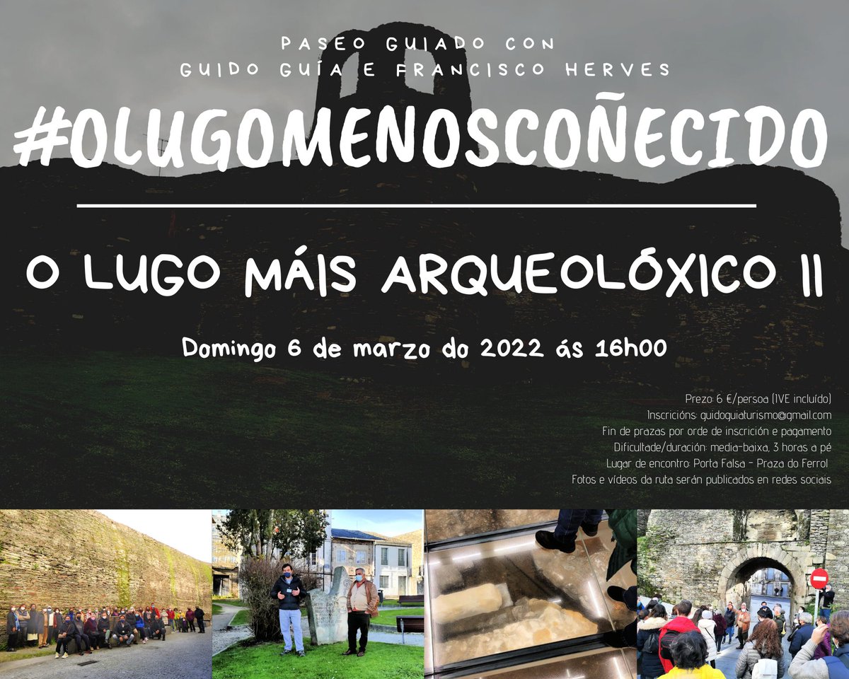 guido_guia's tweet photo. Esta tarde #OLugoMáisArqueolóxico ❤ Aínda estás a tempo de unirte!! 16h na Porta Falsa 🙂 @FortesHerves @PatriciaHerves @AlvaroHerves @viva_lugo @elprogreso_Lugo @vozlugo @LugoXornal @NosDiario @TVGalicia @RadioGalega @radiolugoser @ondacerolugo @Cope_Lugo @Radio_Voz @apatrigal https://t.co/WTJa1kOk5Z