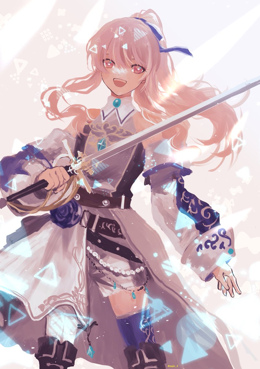 pink hair weapon sword long hair 1other holding detached sleeves  illustration images