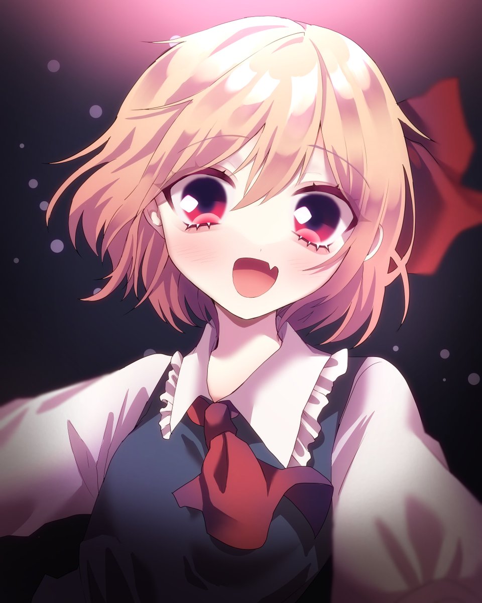 rumia 1girl blonde hair red eyes solo open mouth short hair fang  illustration images