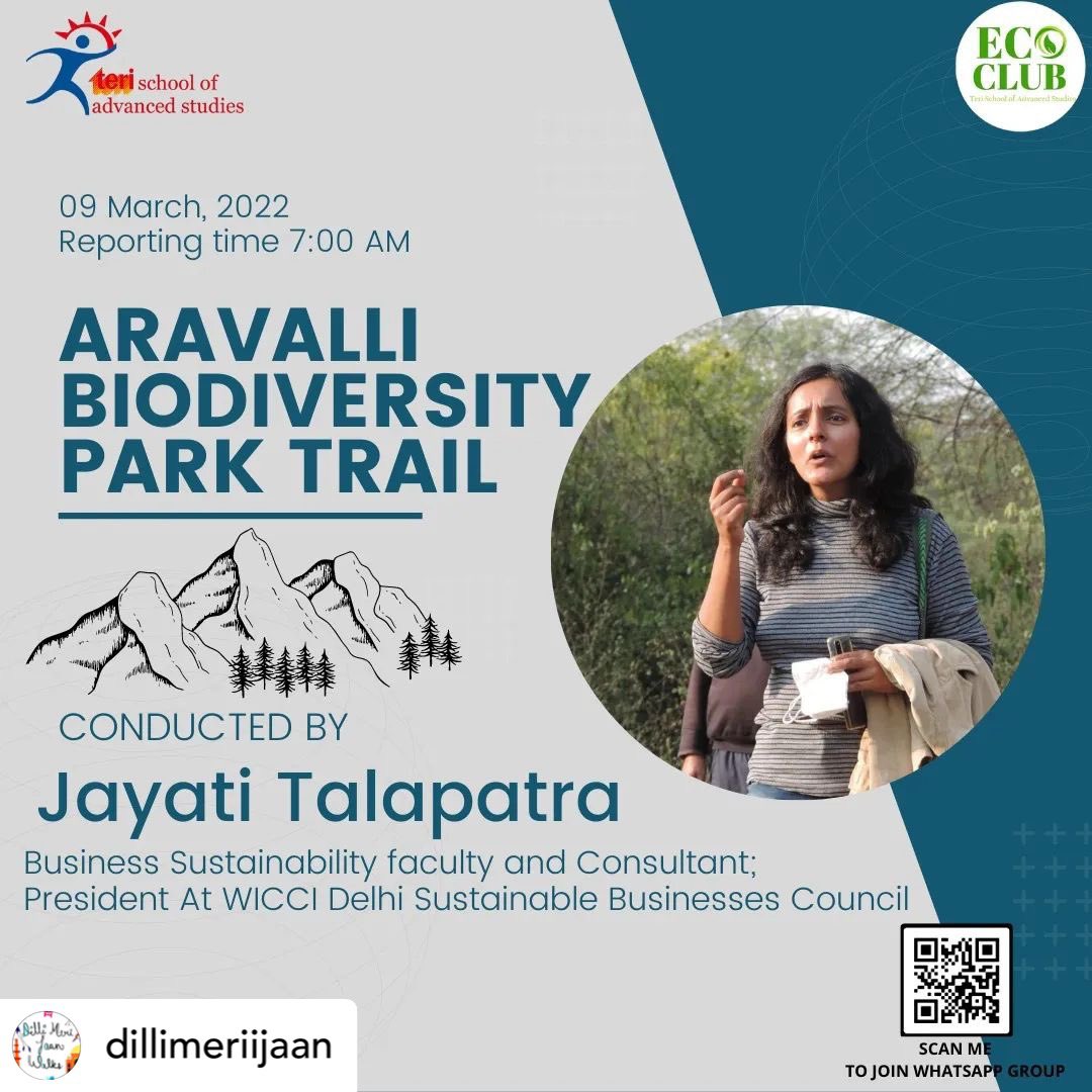 ecoclubtsas's tweet photo. The Eco Club invites you to our upcoming event- Aravalli Biodiversity Park Trail conducted by Jayati Talapatra on 9th March 2022 from 7 am onwards.
This one will have a bit of economics of Biodiversity thrown in.
#dillimeriijaanwalks #naturewalks
#togetherwearestronger https://t.co/FlSj3GJpbo