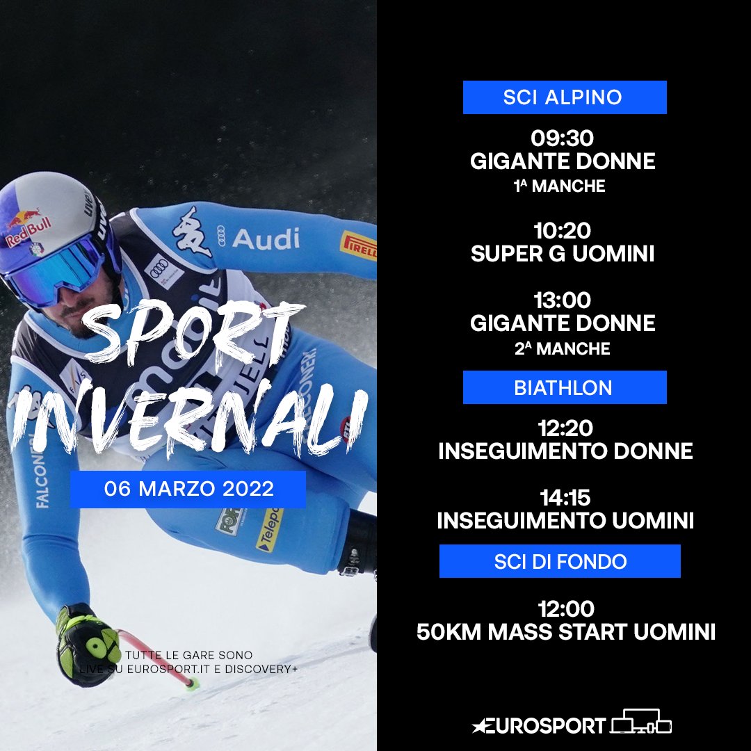 Eurosport IT (@eurosport_it) on Twitter photo Una domenica sulla neve con tanti azzurri da tifare! Siete pronti? ๐คฉโ๏ธ๐ฎ๐น
๐ด Segui le gare LIVE su eurosport.it ed <a href="/discoveryplusIT/">discovery+ Italia</a> ๐ป๐ฅ๏ธ๐ฑ
#EurosportSCI | #EurosportBIATHLON Una domenica sulla neve con tanti azzurri da tifare! Siete pronti? ๐คฉโ๏ธ๐ฎ๐น
๐ด Segui le gare LIVE su eurosport.it ed <a href="/discoveryplusIT/">discovery+ Italia</a> ๐ป๐ฅ๏ธ๐ฑ
#EurosportSCI | #EurosportBIATHLON
