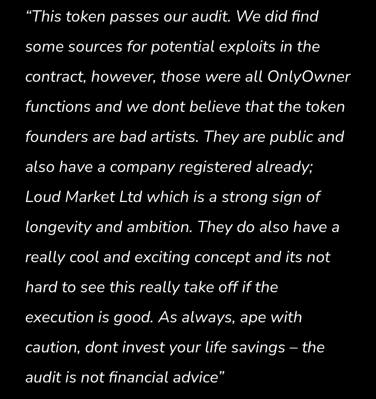 loudmarketnfts's tweet photo. Loud Market is a name you can trust 🤝We’re a registered UK company & we’ve been audited by #RugBusters
See the full report here
🔗 https://t.co/dzwggJtyh3
#musicnft #zerofees https://t.co/ak6094muxZ