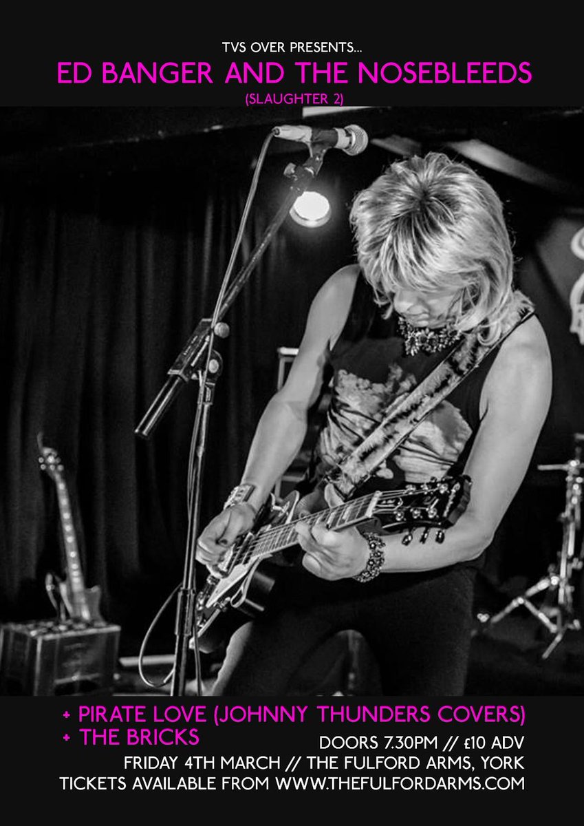 CaptainBedderz's tweet photo. Had a blast playing with @JaseDisgrace &amp; @PeterCarbert as #Piratelove (#JohnnyThunders covers band) Opening for the bloody fantastic #EdBangerandtheNosebleeds(@BangerEdweena) @fulfordarmsyork as part of #TvsOver/ @kick_doors PR &amp; promotions. #gigbooker #punkrock #livepunk https://t.co/kKdvHC0Etc