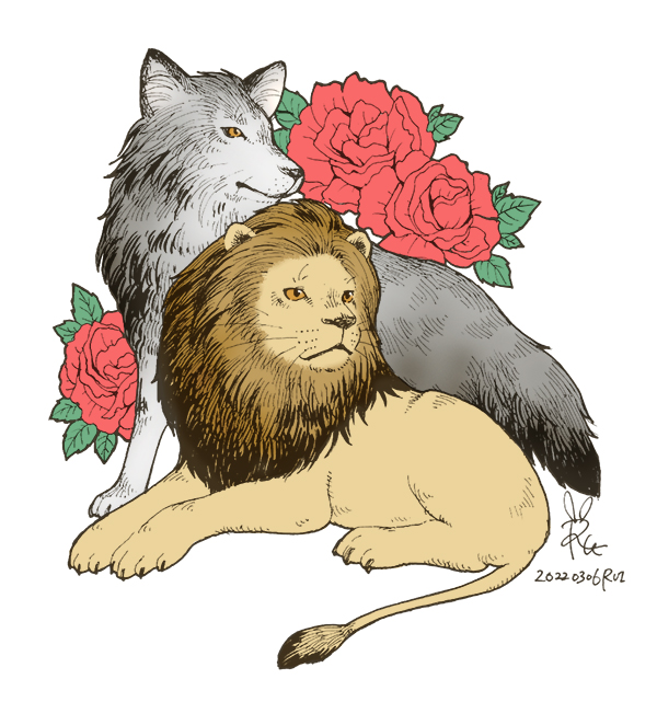 Rui Magictheater 狼と獅子 狼 オオカミ ライオン 獅子 ケイヤク イラスト 絵 アート Illust Art Illustration 創作イラスト 手書きイラスト 動物イラスト 一日一絵 日めくりイラスト T Co 9mhtluamv4 Twitter