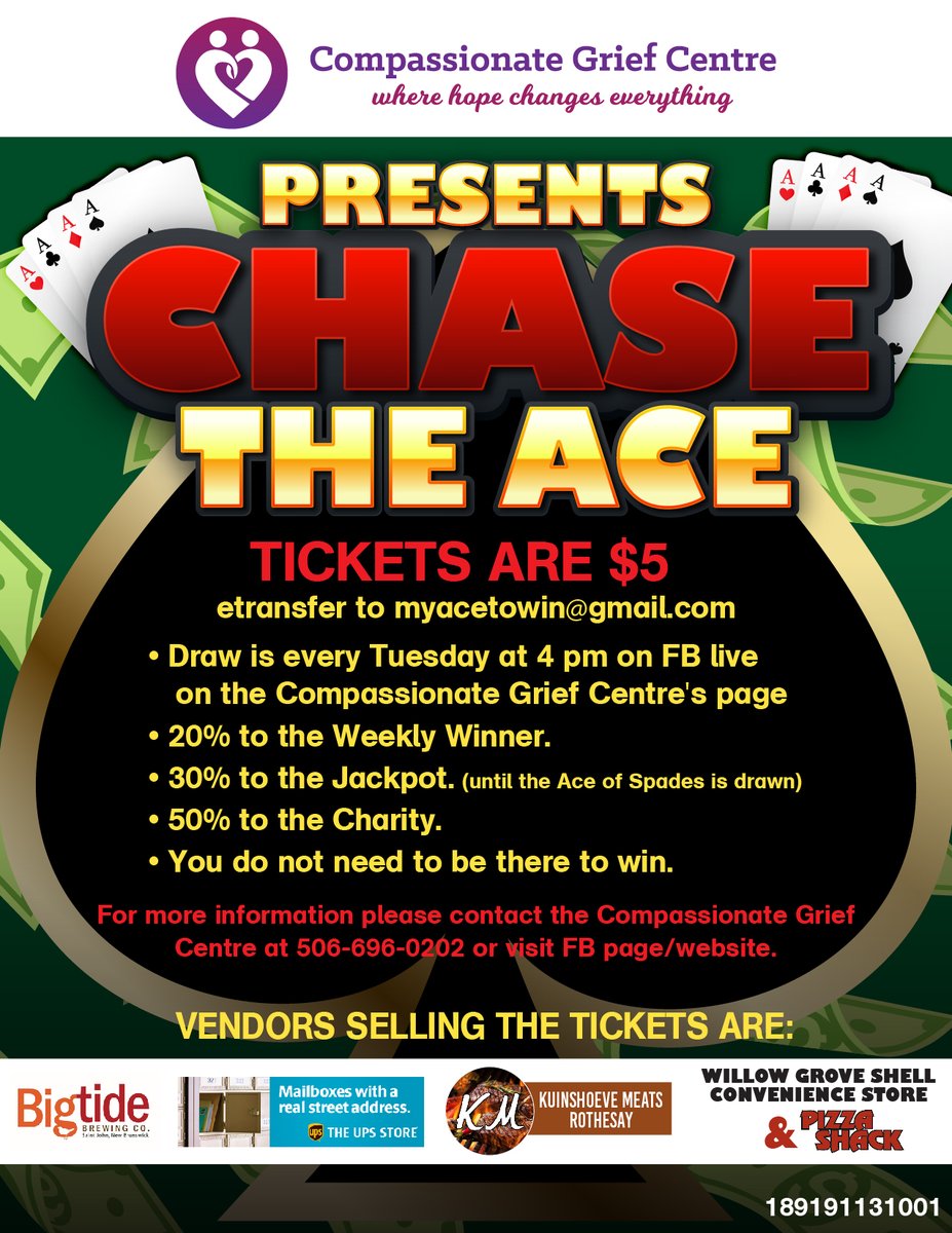 Week 3 Chase the Ace draw is on Tuesday on FB live. Jackpot is over $1,300 not to mention there is always a weekly winner winning SOME money. 50% of proceeds go to your local charity. Please help support and get your tickets today. #chasetheacesj