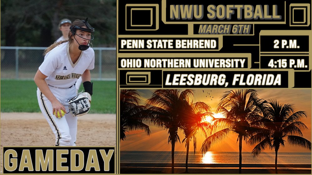 .<a href="/NWU_SOFTBALL/">Nebraska Wesleyan Softball</a> begins its spring break trip with a Sunday doubleheader! 

🆚 Penn State Behrend
📌 Leesburg, Fla.
🕑 2 p.m. CST

🆚 Ohio Northern
📌 Leesburg, Fla.
🕓 4:15 p.m. CST