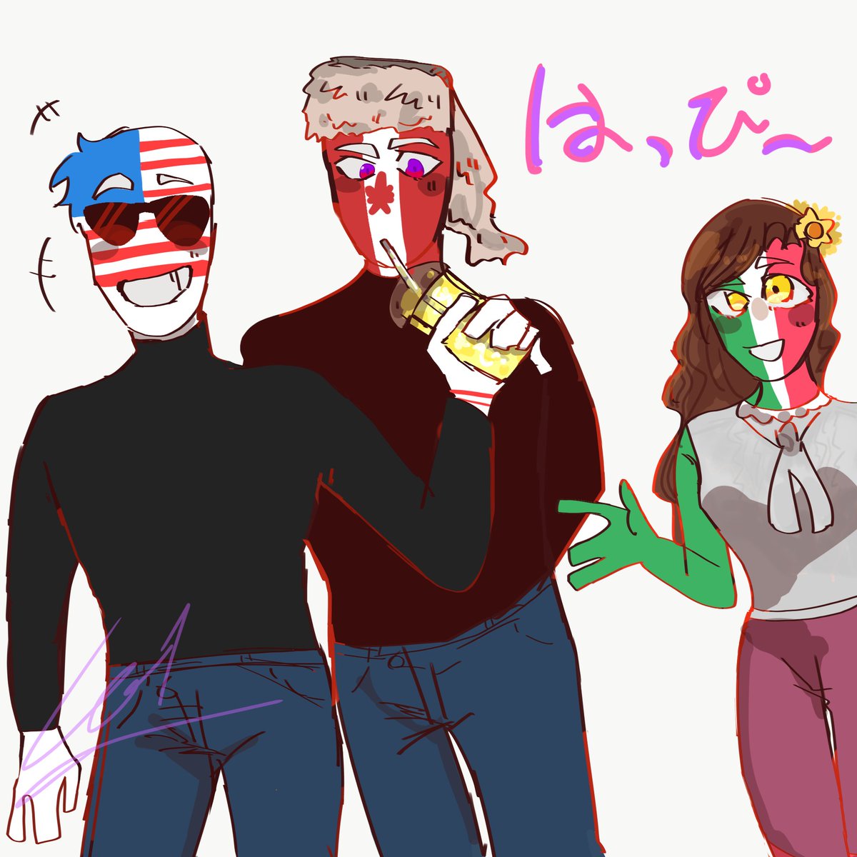 CzlXp_Z's tweet photo. #countryhumans
投票アリガトー!!🇺🇸🇨🇦🇲🇽です\(๑╹◡╹๑)ﾉ🖊✨ https://t.co/Kf4K5Uy3IV