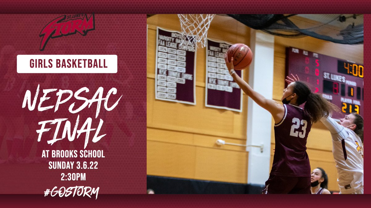 Good luck to Girls Basketball today in the <a href="/NEPSAC/">NEPSAC ®</a> Class B Championship game at <a href="/BrooksSchool/">Brooks School</a> <a href="/HoopsBrooks/">Brooks Girls Basketball</a> - if you can’t make the drive you can live stream at youtube.com/channel/UCdtW0… 
Tip-off is at 2:30pm #GoStorm