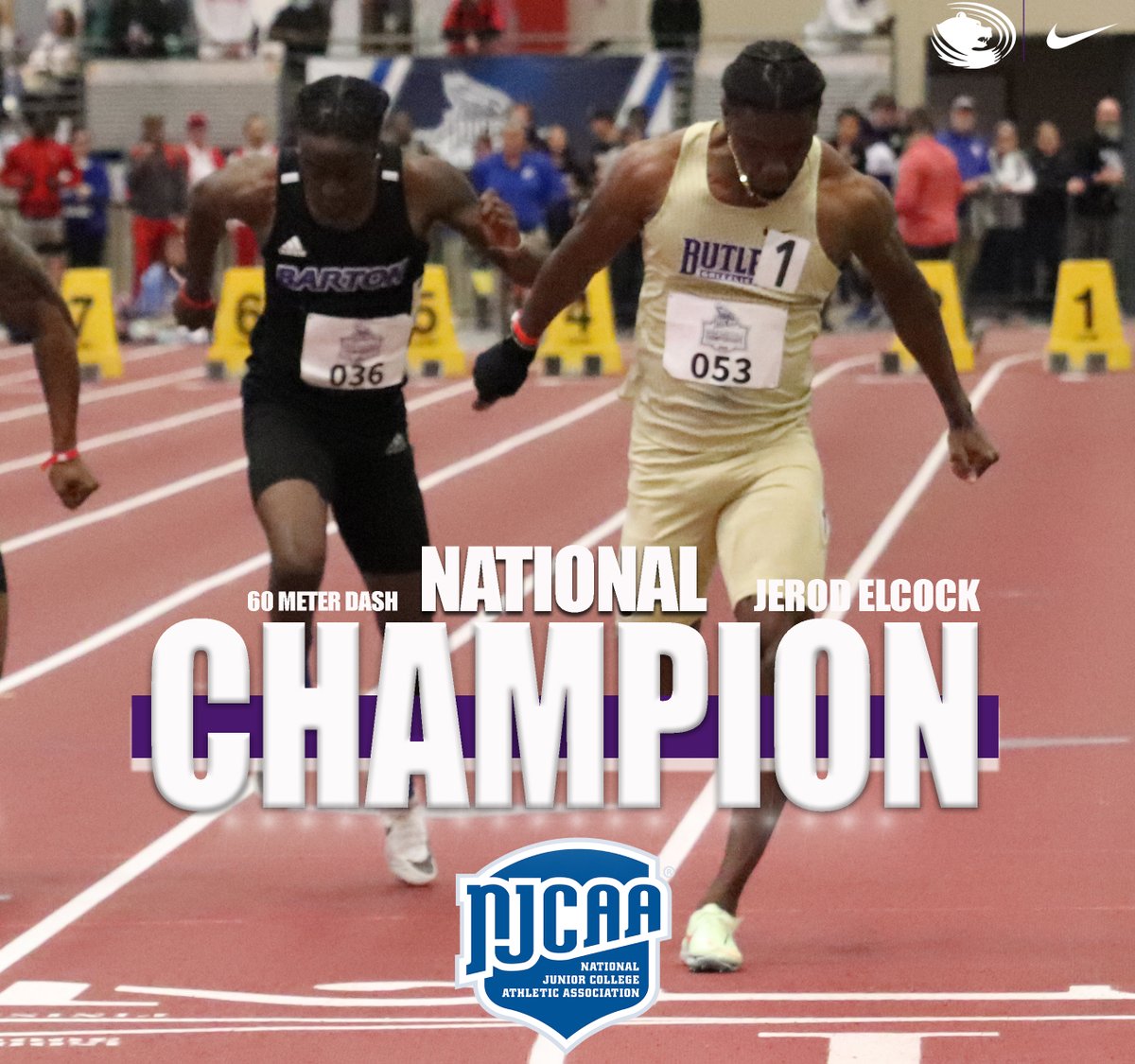 🥇𝐍𝐀𝐓𝐈𝐎𝐍𝐀𝐋 𝐂𝐇𝐀𝐌𝐏𝐈𝐎𝐍🥇

Congratulations to Jerod Elcock who won the men's 60 meter dash at the <a href="/NJCAAXCTF/">NJCAA Cross Country and Track & Field</a> Indoor National Championships with a time of 6.60!

#RoarGrizz🐻 | <a href="/ButlerCCTFXC/">Butler XC & Track</a>