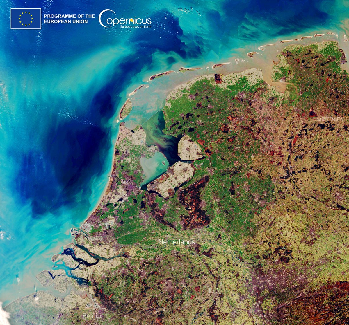 CopernicusEU's tweet photo. 🌞High pressure continues to prevail over northern Europe and allow the acquisition of beautiful cloudless satellite images☀️

Yesterday, 5 March, #Copernicus #Sentinel3 🇪🇺🛰️ captured this cloudless view of #Netherlands 🇳🇱, part of #Belgium 🇧🇪  and #Germany 🇩🇪 https://t.co/CESQOqAwJg