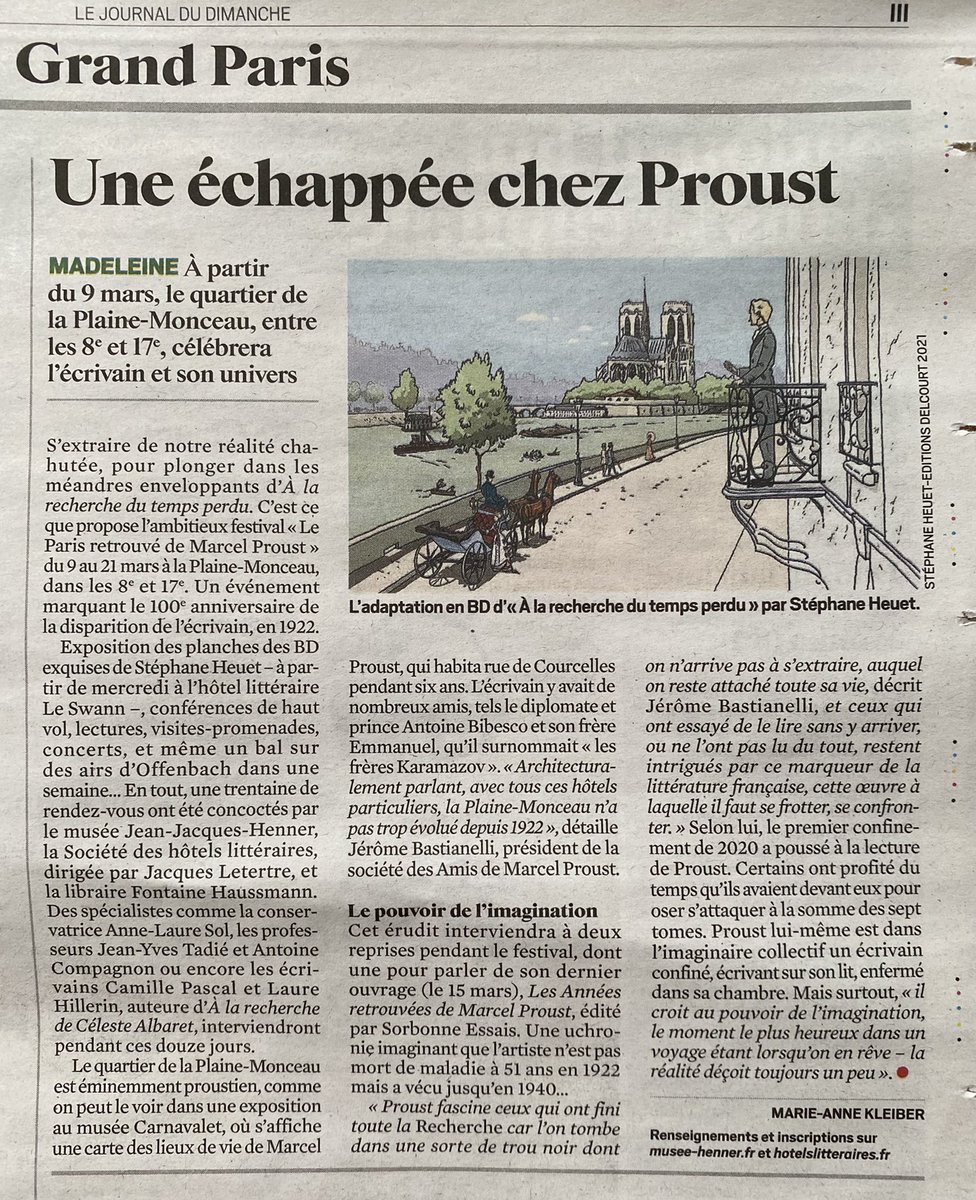 bastianellijero's tweet photo. Dans @leJDD, une présentation du festival "Le Paris retrouvé de Marcel Proust" (qui commence le 9 mars), et une petite évocation des "Années retrouvées", roman qui paraît le meme jour @PressesSorbonne. Merci @Makleiber ! https://t.co/oxud77qTXd