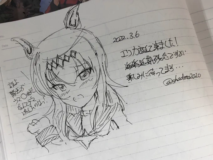 一発描きだと正面絵ばかり、なので🐾
髪飾り描き忘れて戻って付け足したでござる 