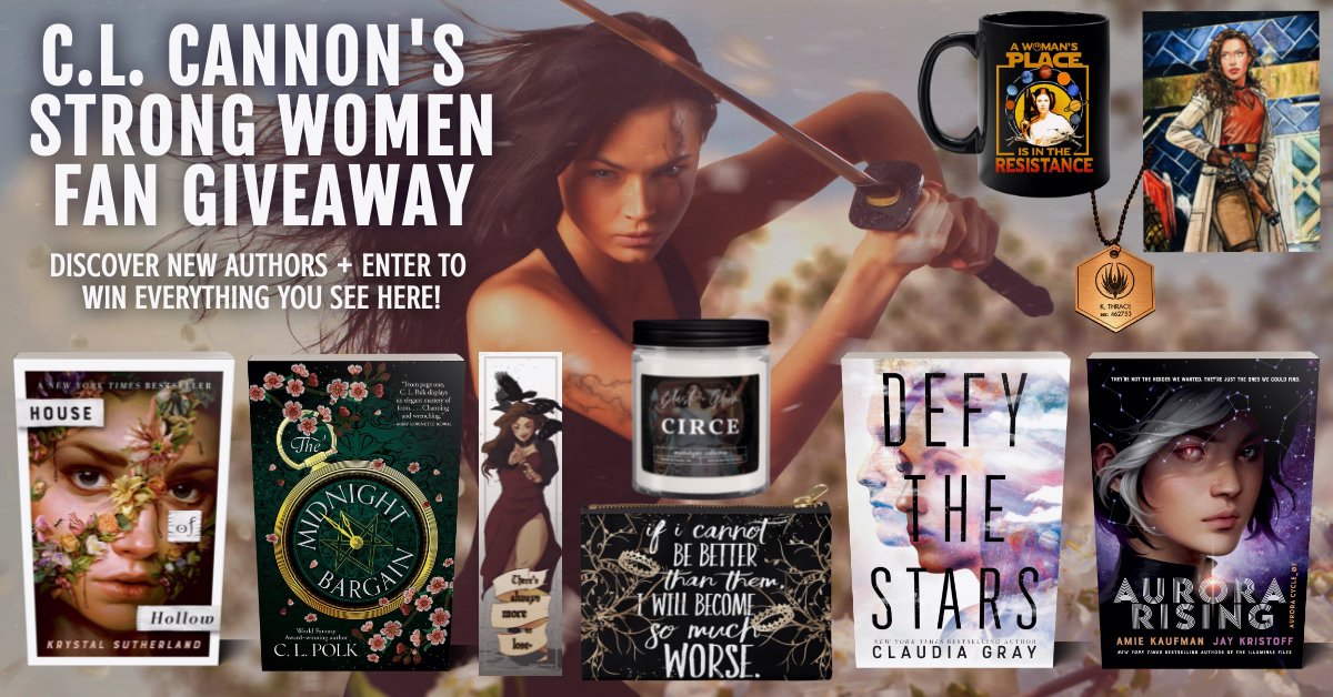 CLCannonAuthor's tweet photo. 🏰We're celebrating our favorite strong #Fantasy &amp; #Scifi women with this kick-ass #giveaway!🏰
⭐️ Enter: https://t.co/1CD9Wcrrk2 ⭐️ 
⚔️ #Win #HouseOfHollow, #TheMidnightBargain, #DefyTheStars, &amp; #AuroraRising, + all the awesome merch pictured! Come back daily for more entries!⚔️ https://t.co/AGR2Umuqfd