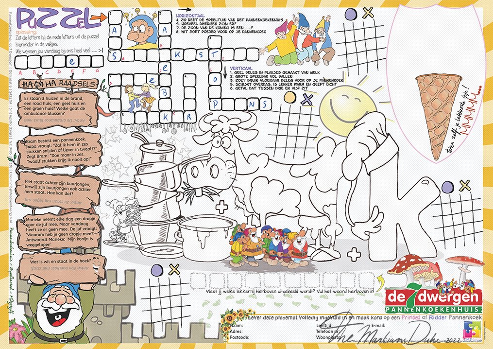 TheMartiansDuke's tweet photo. Nieuwe Placemat voor pannenkoekenhuis De 7 Dwergen in St. Agatha bij Cuijk (Brabant). De puzzel/kleurplacemat wordt inclusief kleurpotloden opgedekt speciaal voor de jonge gasten van het restaurant. #pannenkoek #pannenkoeken #placemat #Cuijk [ https://t.co/KijLpOpVv8] https://t.co/ItgeuNecs5
