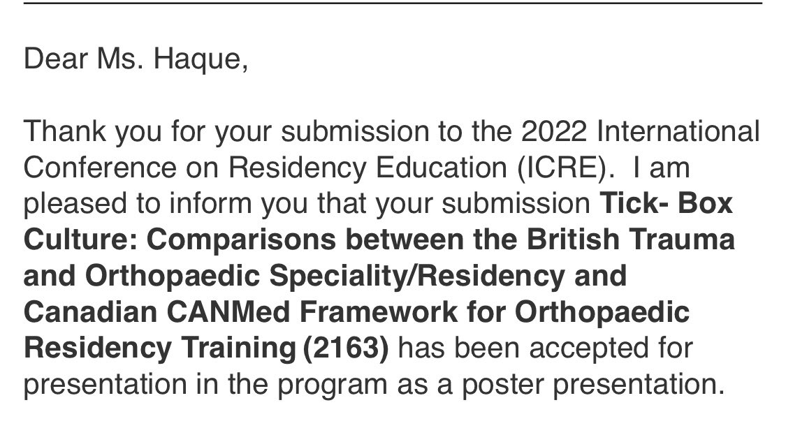 Shaque89_'s tweet photo. Excited to go to #ICRE2022 in Montreal 🇨🇦 - comparisons between the British 🇬🇧 Vs Canadian 🇨🇦 Residency/Speciality Training programme in Orthopedics
#OrthoTwitter #MedEd #CANMed
#MedEd #MedTwitter https://t.co/NdbMc0DSrD