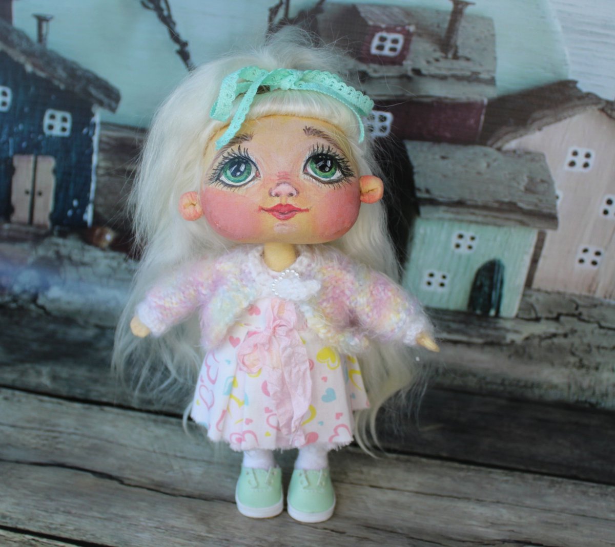 'The doll girl is so positive and sweet.\nI sewed it from fabric and put my soul and heart into it.\nIf you decide to buy her, then she chose you herself!\nThe doll will become a cute companion for a girl of any age' etsy.me/35SMhqg#giftdo… #dollformom #artdoll #ragdoll