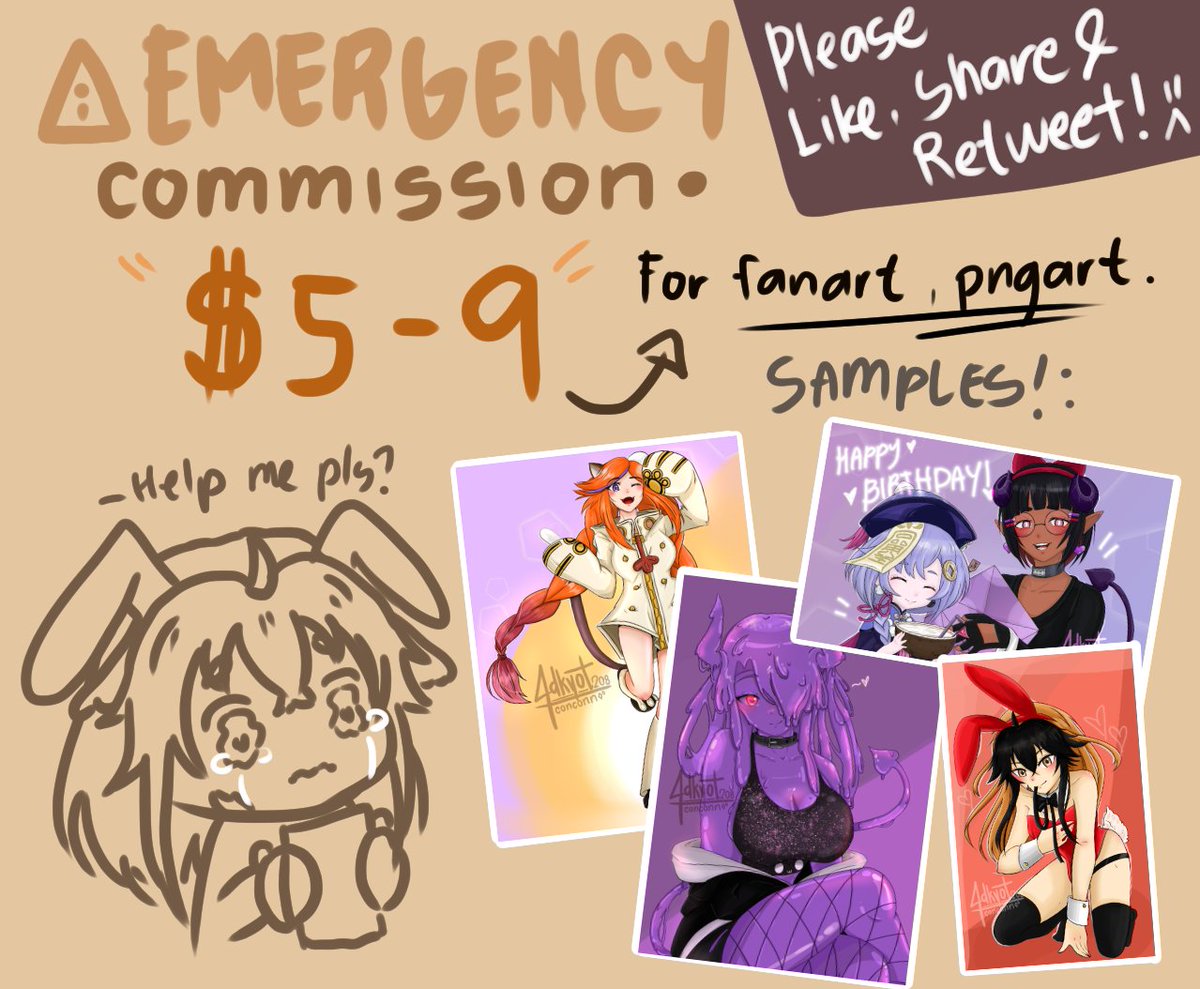 Halluu pips! I have a EMERGENCY COMMISSION, needed a bit work to help my parents so badly. I'm open for 24/7 so pls do DM me if you are interested. If not, please like, share, and retweet this :<,Hope this will spread to help me out T^T. Ty!<3
#VtuberEN #VTuberUprising #Vtubers