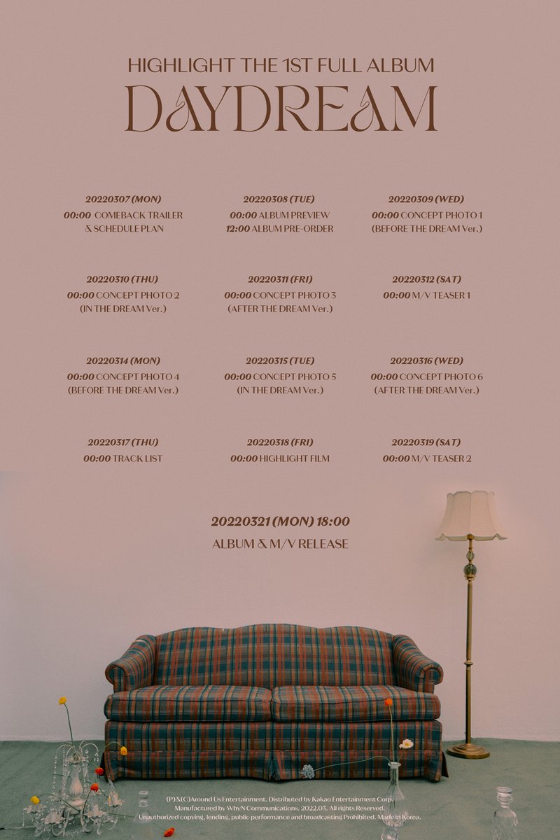 Highlight_AUent's tweet photo. HIGHLIGHT THE 1st FULL ALBUM [DAYDREAM] SCHEDULE PLAN
2022. 03. 21. 18:00

✔ https://t.co/kGAC99Rg0k

#하이라이트 #HIGHLIGHT #윤두준 #YOONDUJUN #양요섭 #YANGYOSEOP #이기광 #LEEGIKWANG #손동운 #SONDONGWOON #데이드림 #DAYDREAM https://t.co/g59roRze3q