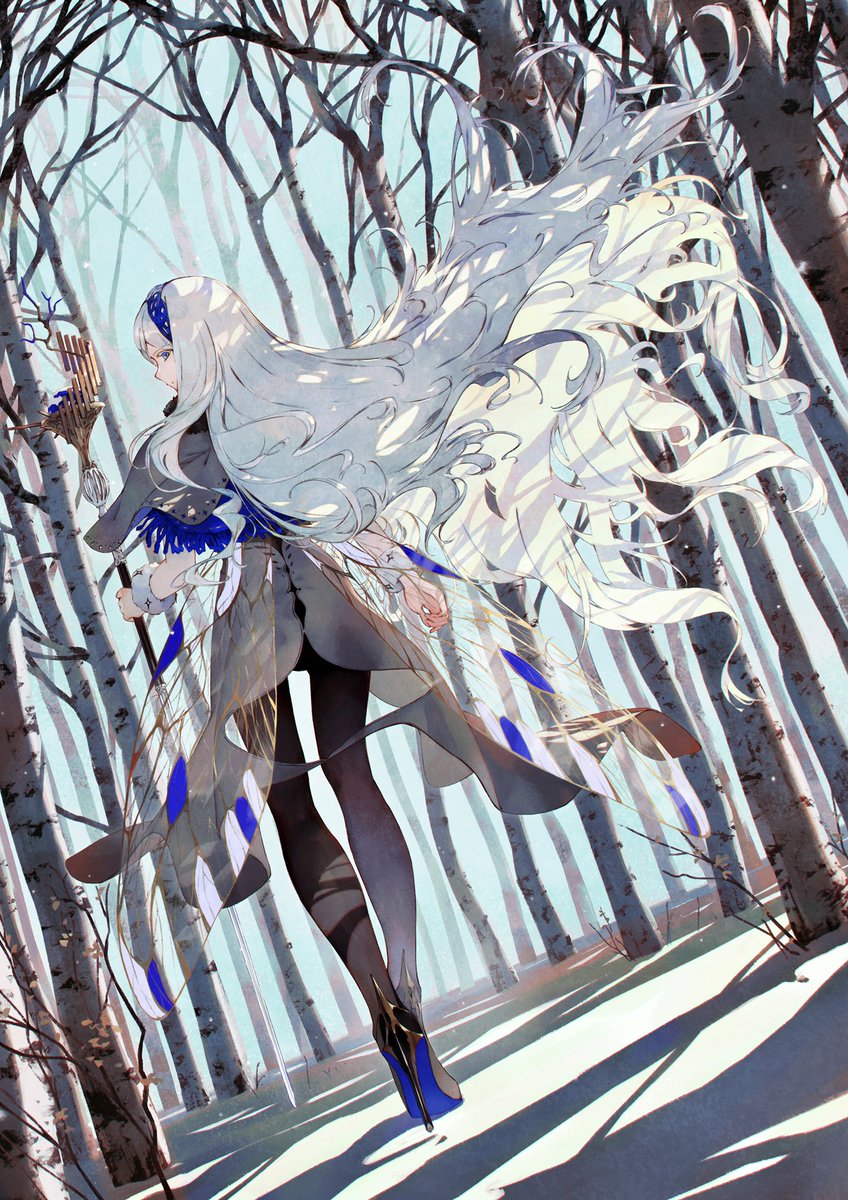 1girl long hair solo hairband white hair very long hair forest  illustration images