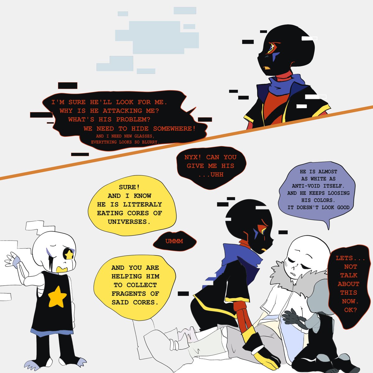Luc_Arcane's tweet photo. #UndertaleTUO page 173
my comic is easier to read on my dicord
https://t.co/ivSQXOaoKz
#Undertale #UndertaleAU #Nyxmare #Template #TemplateSans #TemplateError #RaSans #NyxSans #TheUntoldOblivion #Inksans
Story &drawings by me
Assistance &correction black_mintyy & mishiteruu https://t.co/CWwfoeg9Z9