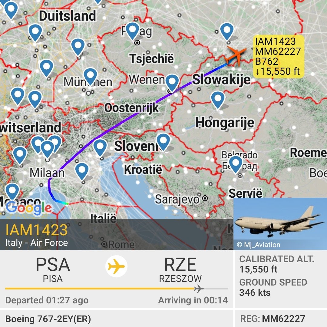 Gerjon_'s tweet photo. This Italian Air Force KC-767A (like a KC-46A, but actually working) is going for another visit to 🇵🇱Rzeszów-Jasionka Airport in Poland, the likely hub for 🇺🇦Ukraine aid.

🇮🇹MM62227 #IAM1423 https://t.co/ZTYv6byGa6