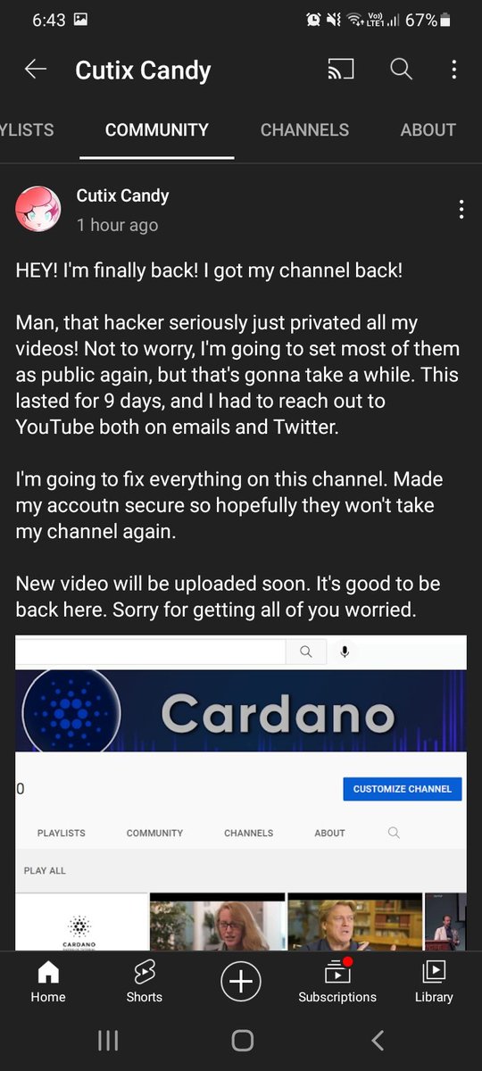 cutixemma23's tweet photo. I can finally stop tweeting now. After 9 days, I got my channel back, recovered. imma leave Twitter now

Thank you for helping me, YouTube. I really appreciate it. https://t.co/LM5OCNX4mE