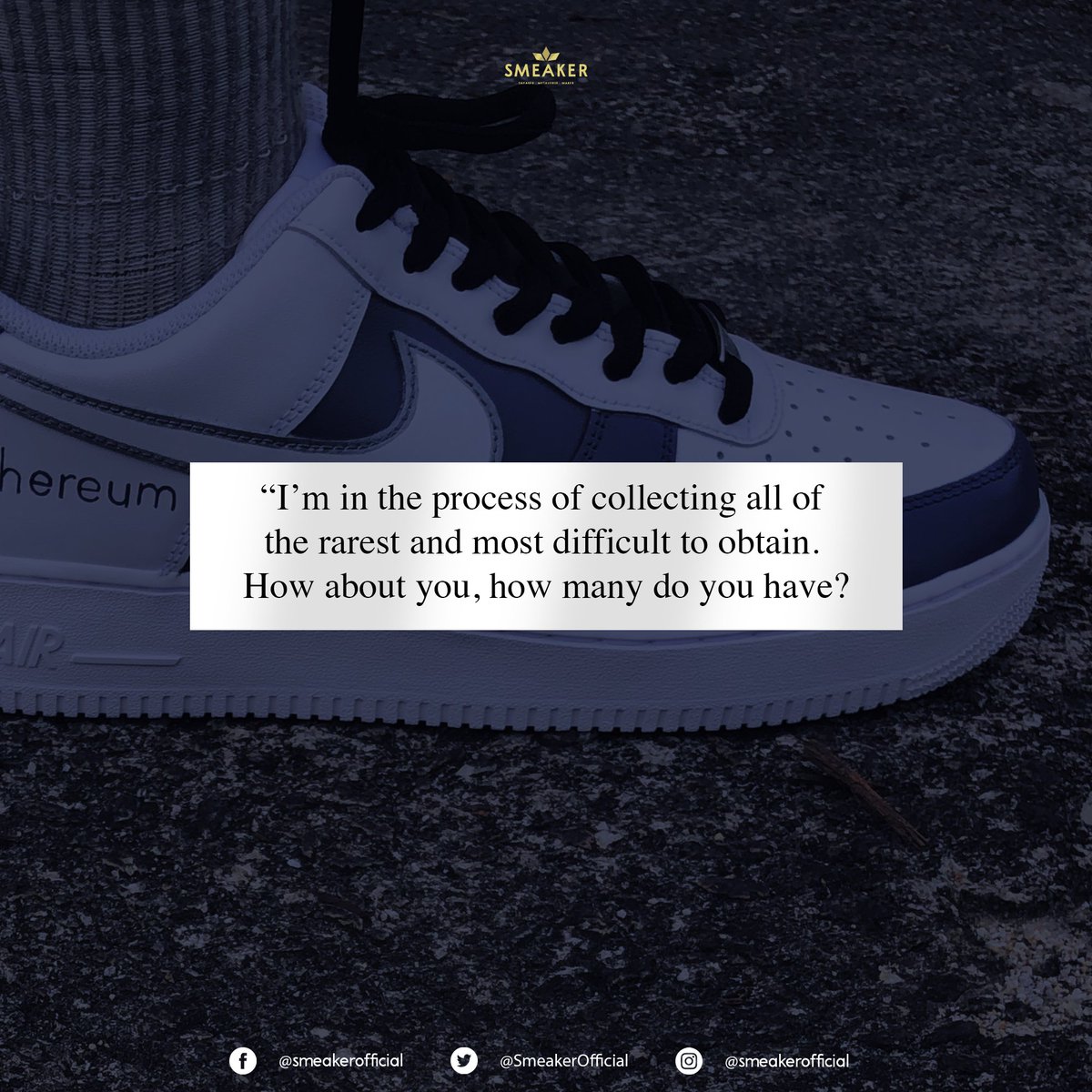 smeakerofficial's tweet photo. “I’m in the process of collecting all of the rarest and most difficult to obtain. How about you, how many do you have? 😎

#SMEAKER #NFT #Customize #Customizedsneaker #NFTshoe #Sneaker #limited #unique https://t.co/eMkayRJv1C