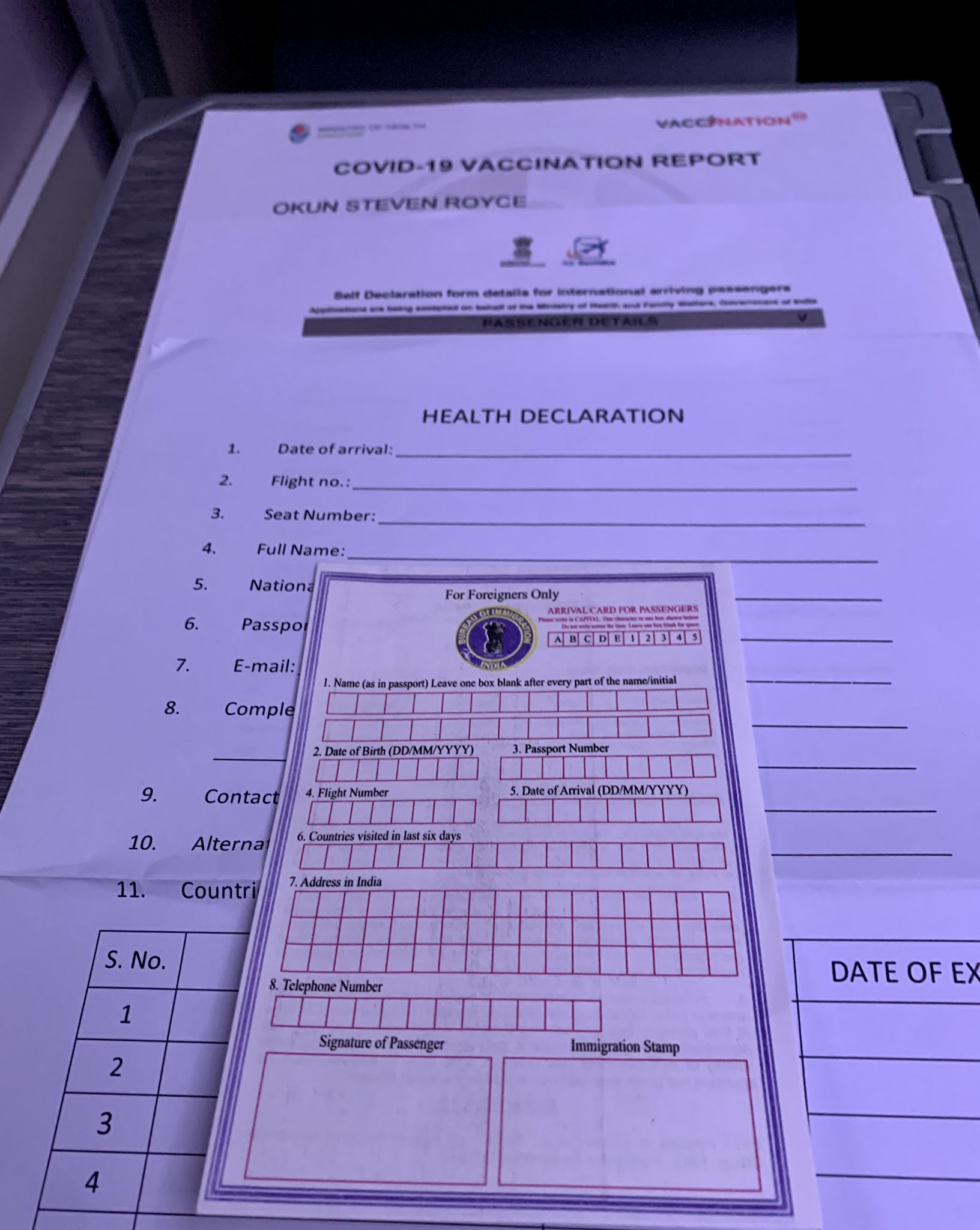 Steven Okun on Twitter: "First business trip of 2022 — Covid vaccination,  Air Suvidha declaration, Health declaration and Arrival Card for foreigners  (hoping I didn't forget anything). Mumbai-Bangalore-Jaipur-Delhi in nine  days. In