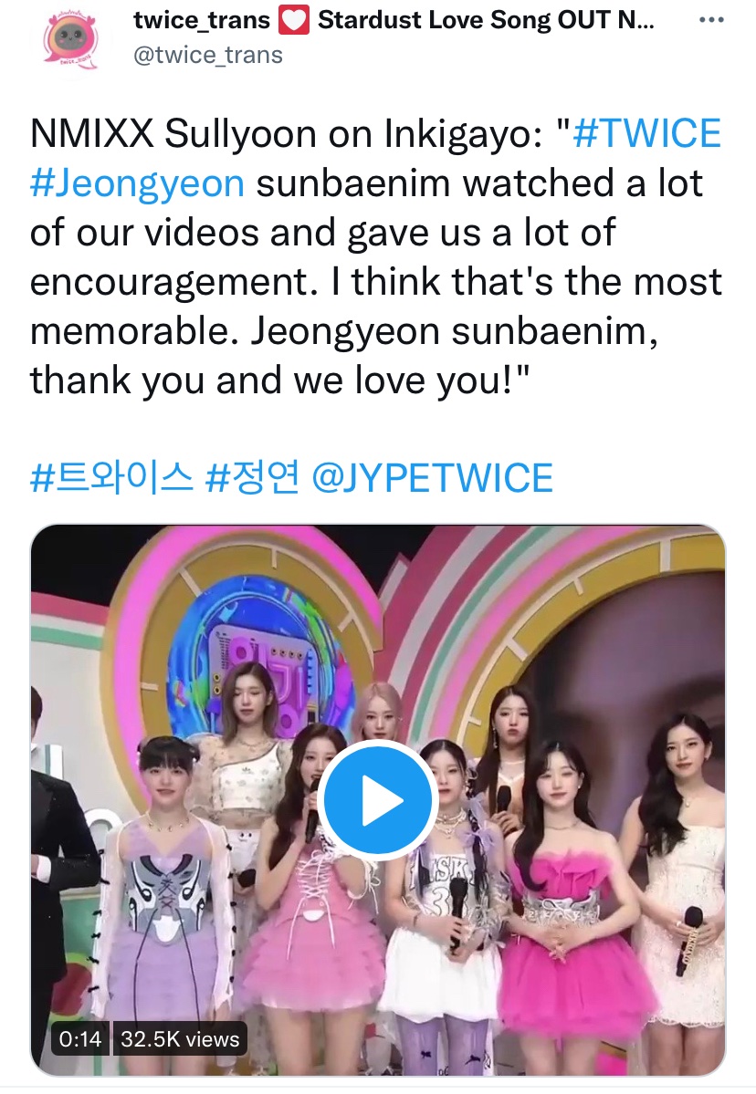 yjyworld's tweet photo. Can definitely count on Jeongyeon to be the the supportive and kind sunbae to all her JYPE juniors 🥺💕 https://t.co/6gLx4U8As8