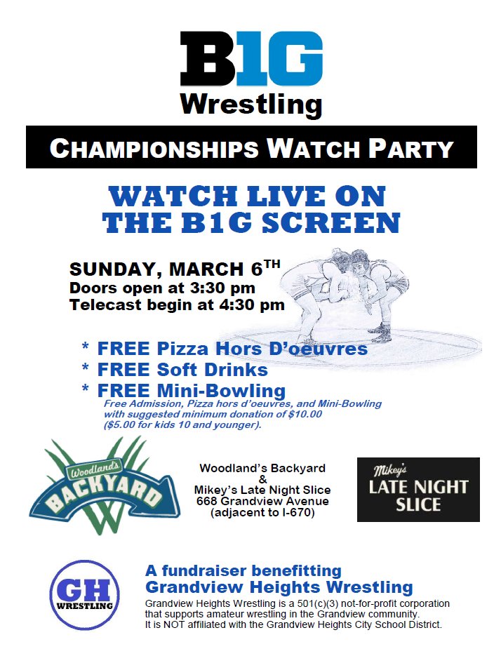 Woohoo!!  Today is THE day!!  Join us this afternoon at <a href="/WoodlandsBkyard/">Woodland's Backyard</a> for our B1G Watch Party!! #wrestling #growwrestling #keepwrestling