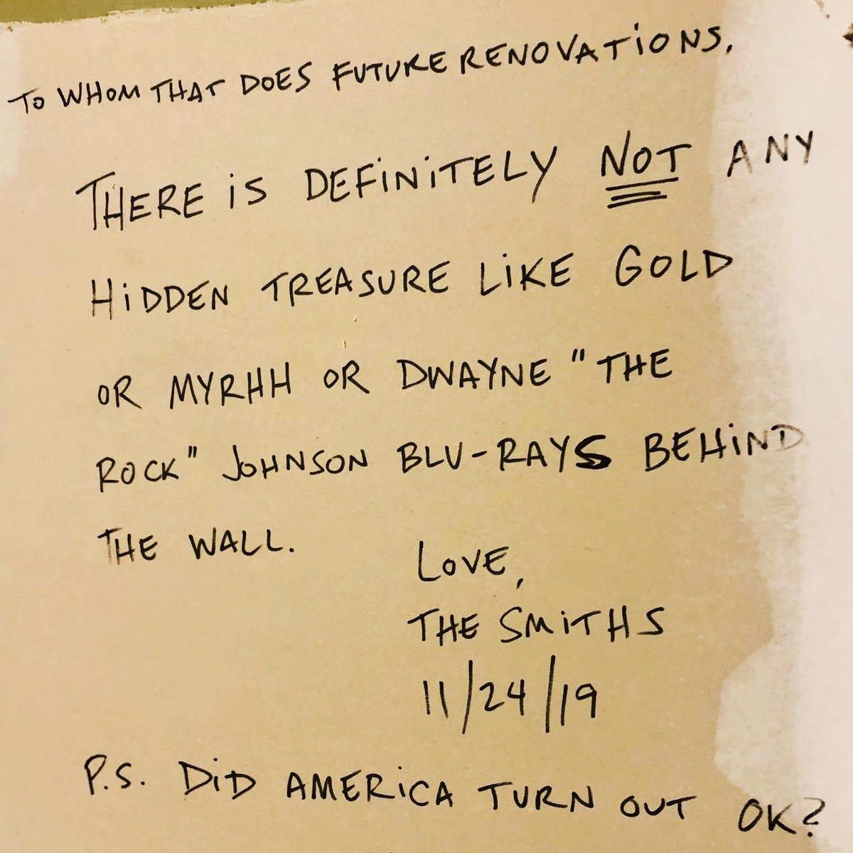 "Installing new kitchen cabinets and left a note for future residents that felt their kitchen was “so 2019”"

Follow for more!  #furniture #design #decor