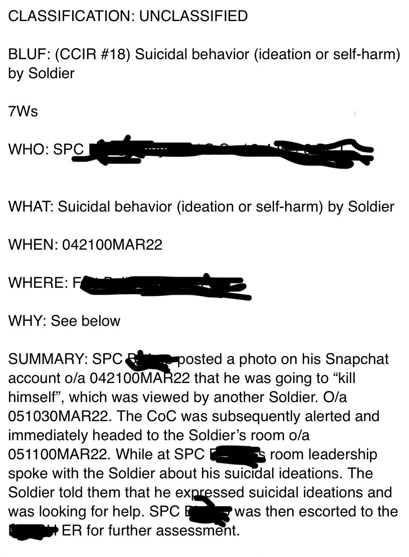 Beags_Beagle's tweet photo. 🛑 Unfortunately, I see these types of reports way too often but I also see many good outcomes due to: 1) alert battle buddies and 2) caring leaders. If you can’t get left of the issue, respond quickly if an issue comes up. Very proud of @10MTNDIV Soldiers and leaders. #care https://t.co/4JIjEZCesE