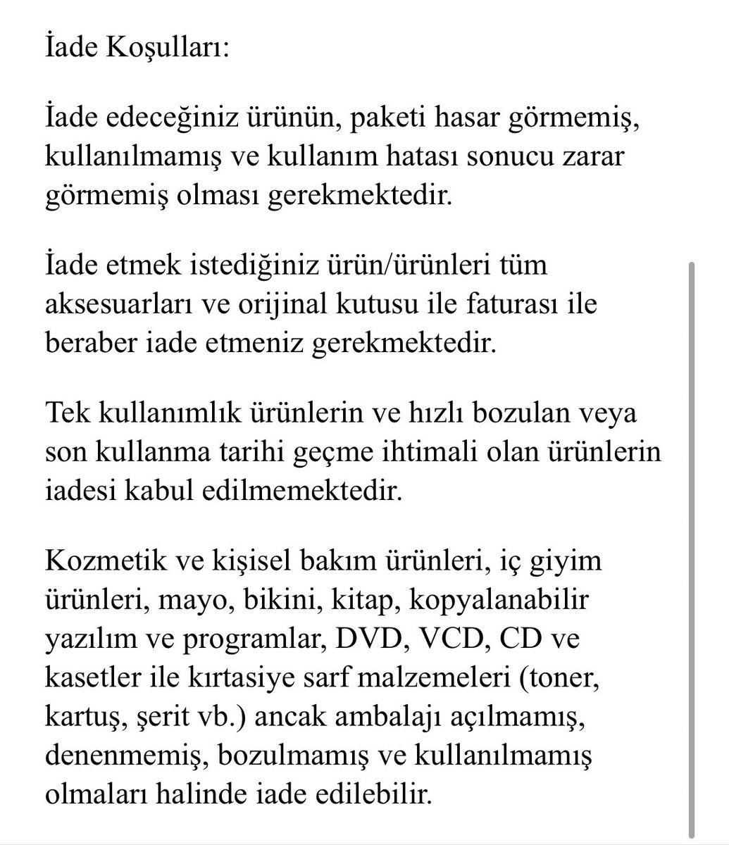 anil_dgn's tweet photo. @TrendyolDestek İade koşullarınız arasında öyle bir tabir bulunmuyor. Ürünü açmadan nasıl kontrol edebilirim ? Yada ürünün performansını nasıl görebilirim.Ürünün ambalajı hasar görmemiştir. Yasal olarak cayma hakkımdan yararlanmak istiyorum.Aksi takdirde tüketici mahkemesine başvuracağım.. https://t.co/frpPr35Zgd