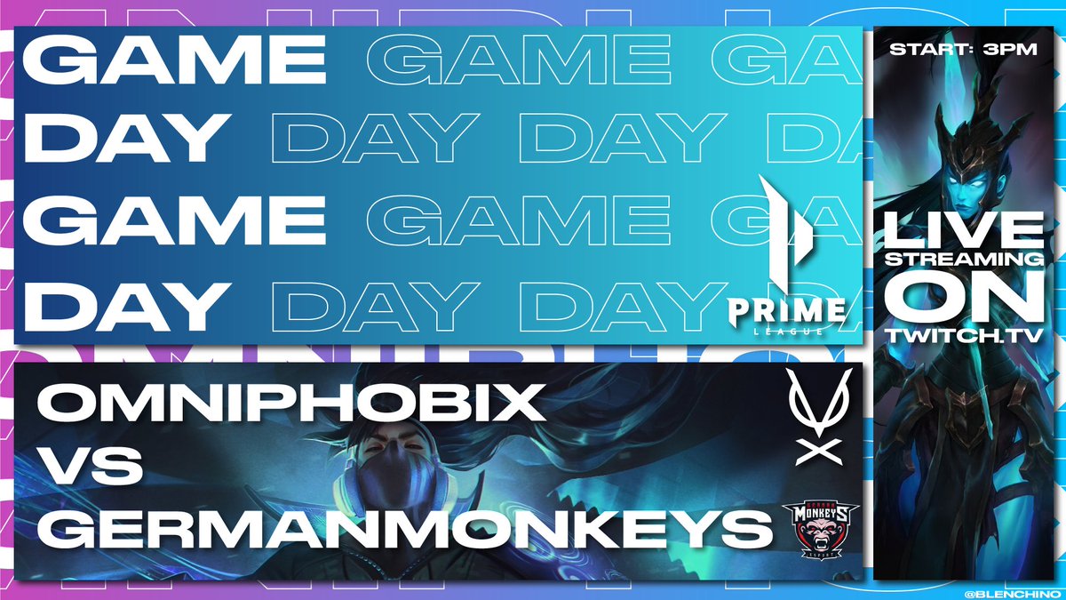 Omniphobix (@omniphobix) on Twitter photo Finally it's <a href="/PrimeLeague/">Die Techniker Prime League</a> day! (And we play for real this time)
We are facing the first of the class at the moment <a href="/ger_monkeys/">GermanMonkeys</a> .
Come cheering us on twitch at 15.00 CEST!
twitch.tv/omniphobix Finally it's <a href="/PrimeLeague/">Die Techniker Prime League</a> day! (And we play for real this time)
We are facing the first of the class at the moment <a href="/ger_monkeys/">GermanMonkeys</a> .
Come cheering us on twitch at 15.00 CEST!
twitch.tv/omniphobix