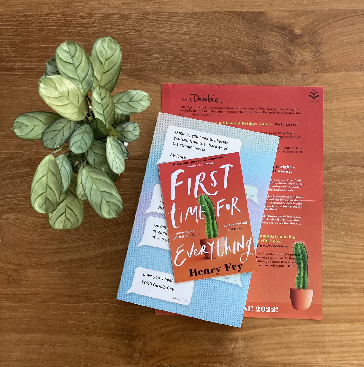 Thanks so much @Charlo_Murs @orionbooks for my proof copy of #FirstTimeForEverything by @HenryCFry - can’t wait to read this debut novel! 

#BookTwitter #booktwt #bookbloggers #Giveaway #bookmail